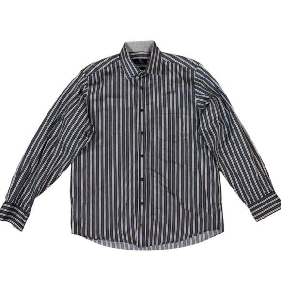 Bugatchi Uomo Striped Button Up Shirt Long Sleeve Classic Fit Cotton Bue Large - Picture 1 of 5